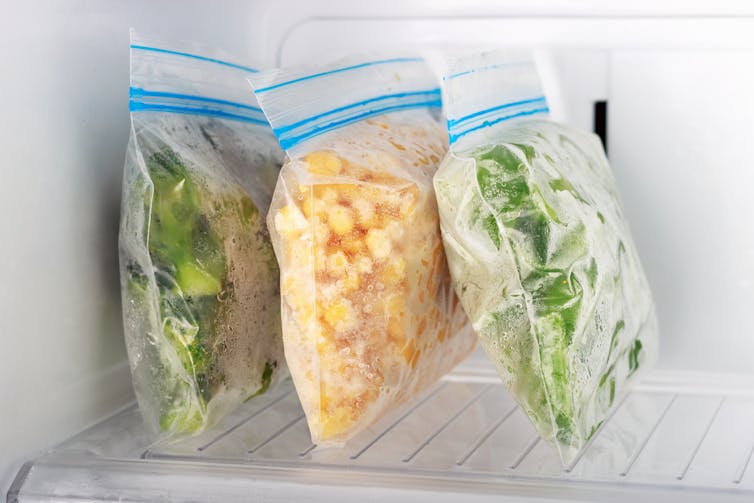 Freezer bags in freezer.