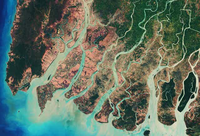 A satellite image of the Irrawaddy delta in Myanmar.
