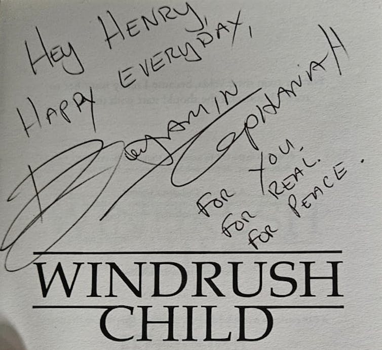 A signed frontispiece in a book.