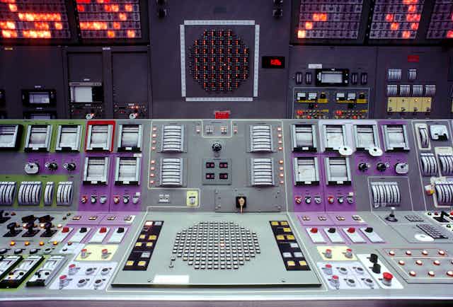 The controls of a nuclear power plant.
