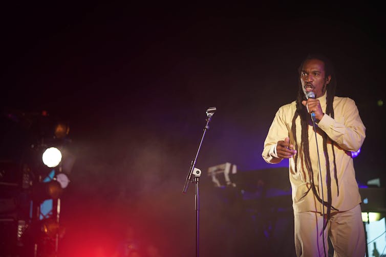 Benjamin Zephaniah on stage.