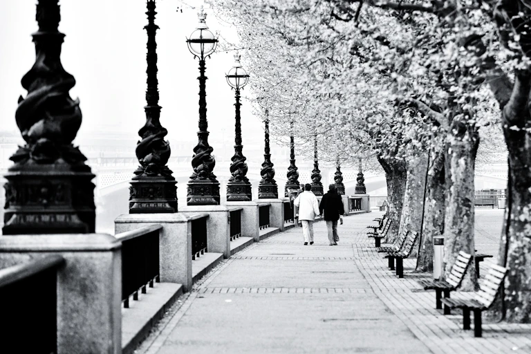 Couple walking along London's Southbank