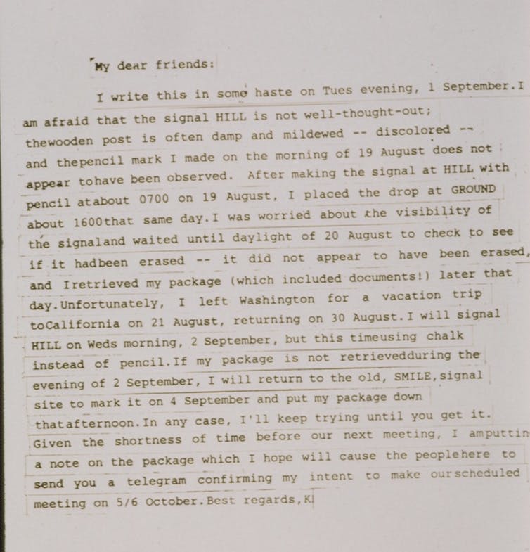 A typed note discusses where to drop information and how to transmit signals.