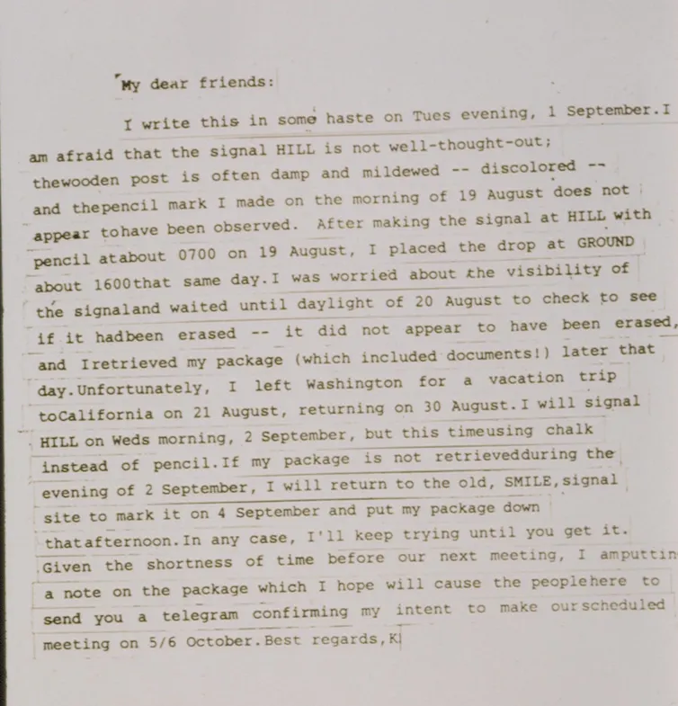 A typed note discusses where to drop information and how to transmit signals.