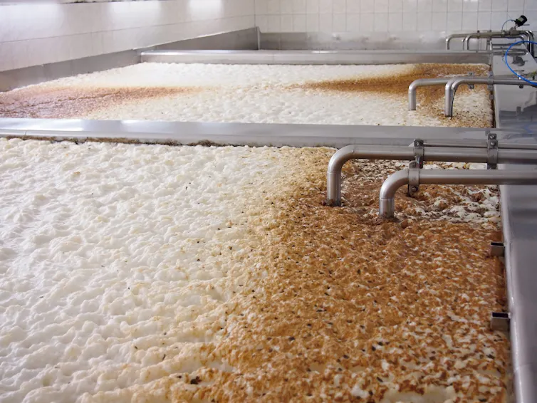 bubbly froth covers surface of liquid in rectangular open tanks