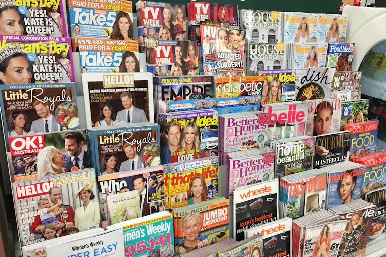 A newsstand filled with Australian magazines