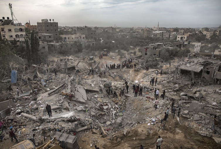 Aerial shot of bombed buildings in Gaza