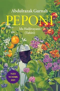 A book cover showing an illustration of dark-skinned man in a white robe in a lush garden, flowers blooming and fruit growing.