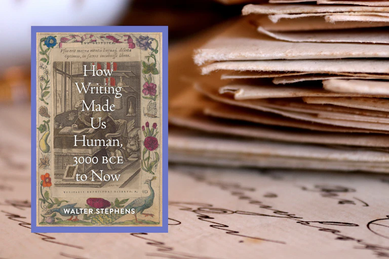 book jacket surrounded by handwritten letters