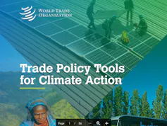 Cover of a booklet saying World Trade Organisation - Trade Policy Tools for Climate Action