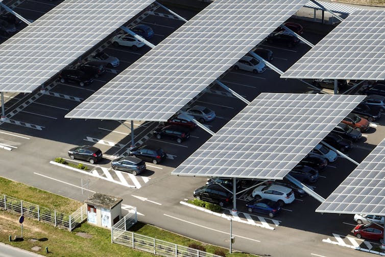 A car park with large solar panel shades.