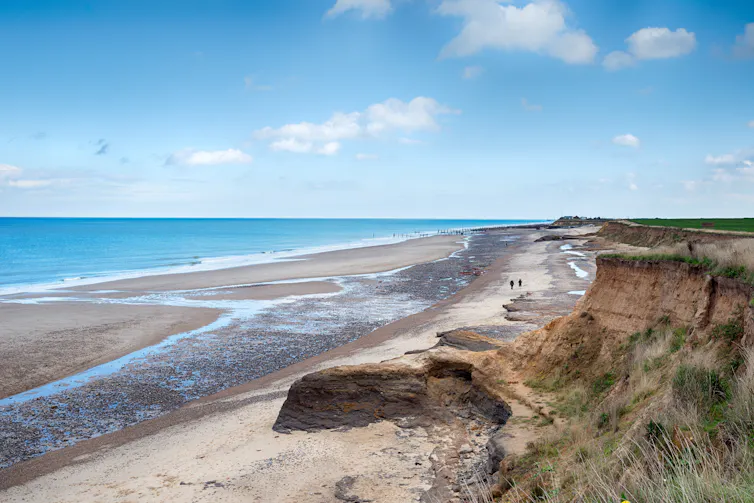 Crumbling cliffs at Happisburgh on the Norfolk coast.