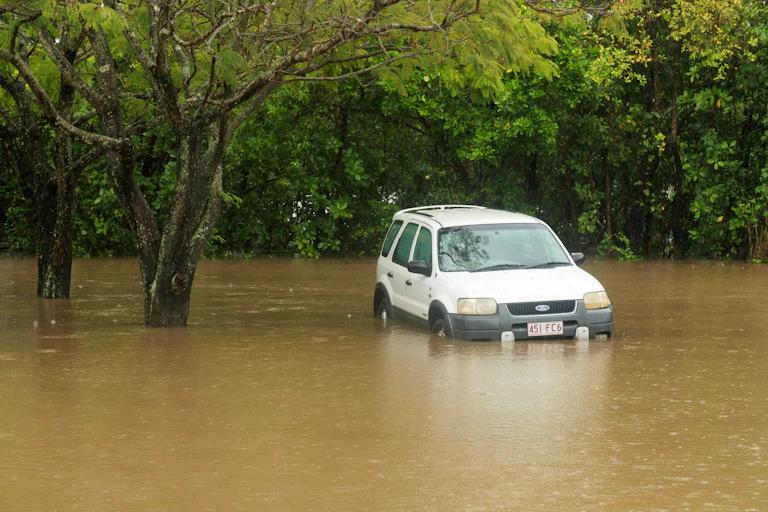 can partially submerged in floodwaters