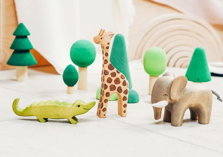 A selection of wooden toy animals.