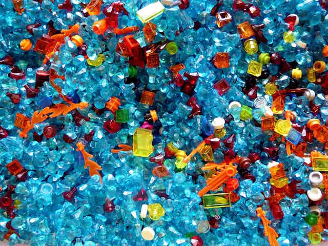 A sea of colourful plastic nodules and figurines.