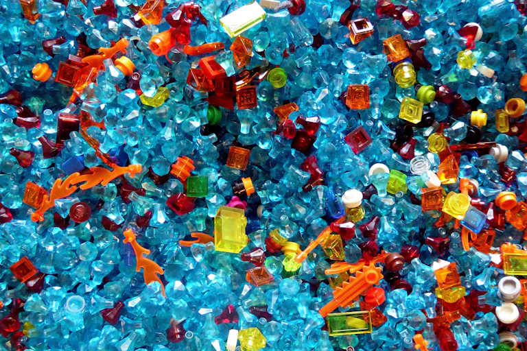 A sea of colourful plastic nodules and figurines.