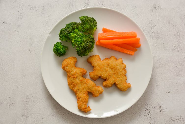 Kids food dinosaur shapes on a plate