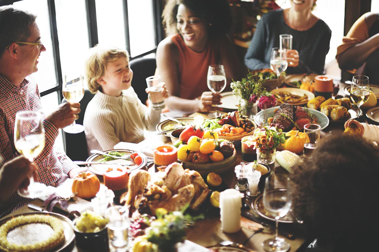 Family around a holiday dinner.
