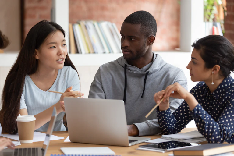 Group of diverse students studying