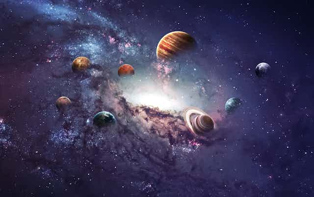 Artist's impression of a system of orbiting planets