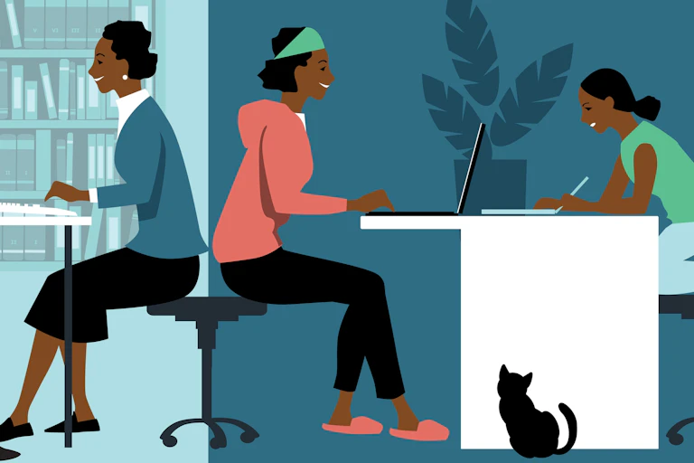 Man and women working in an office at at home.