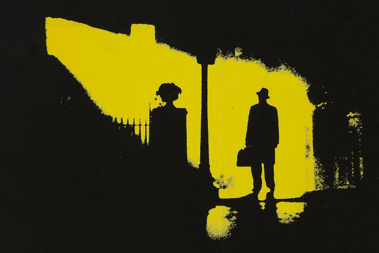 Movie poster featuring silhouette of man walking at night.