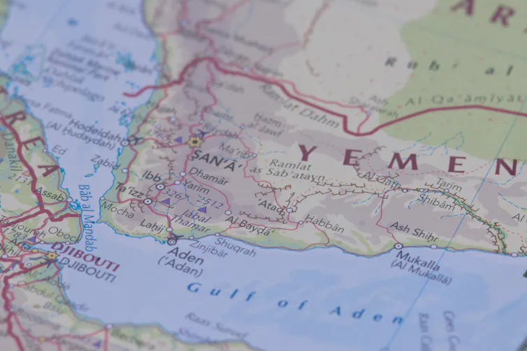 Location map showing southern Red Sea with Yemen and Djibouti.