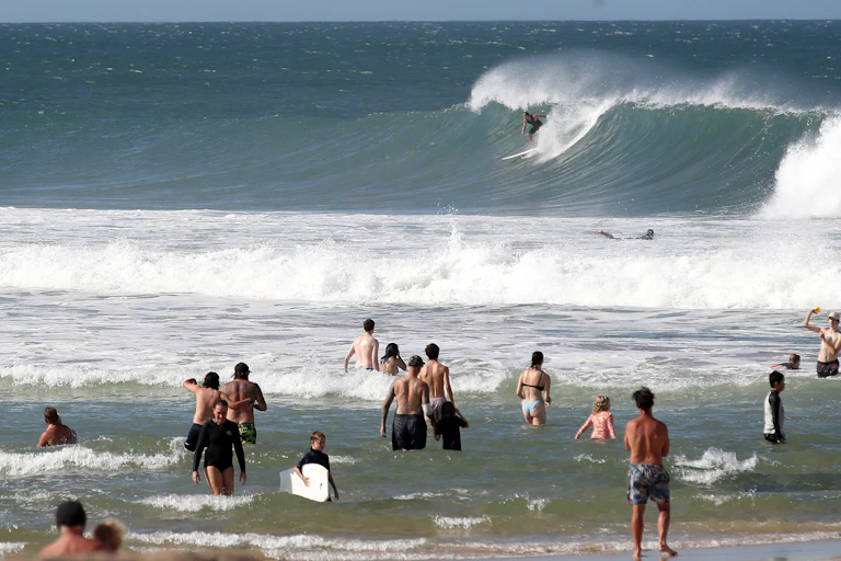 swimmers at shoreline of beach