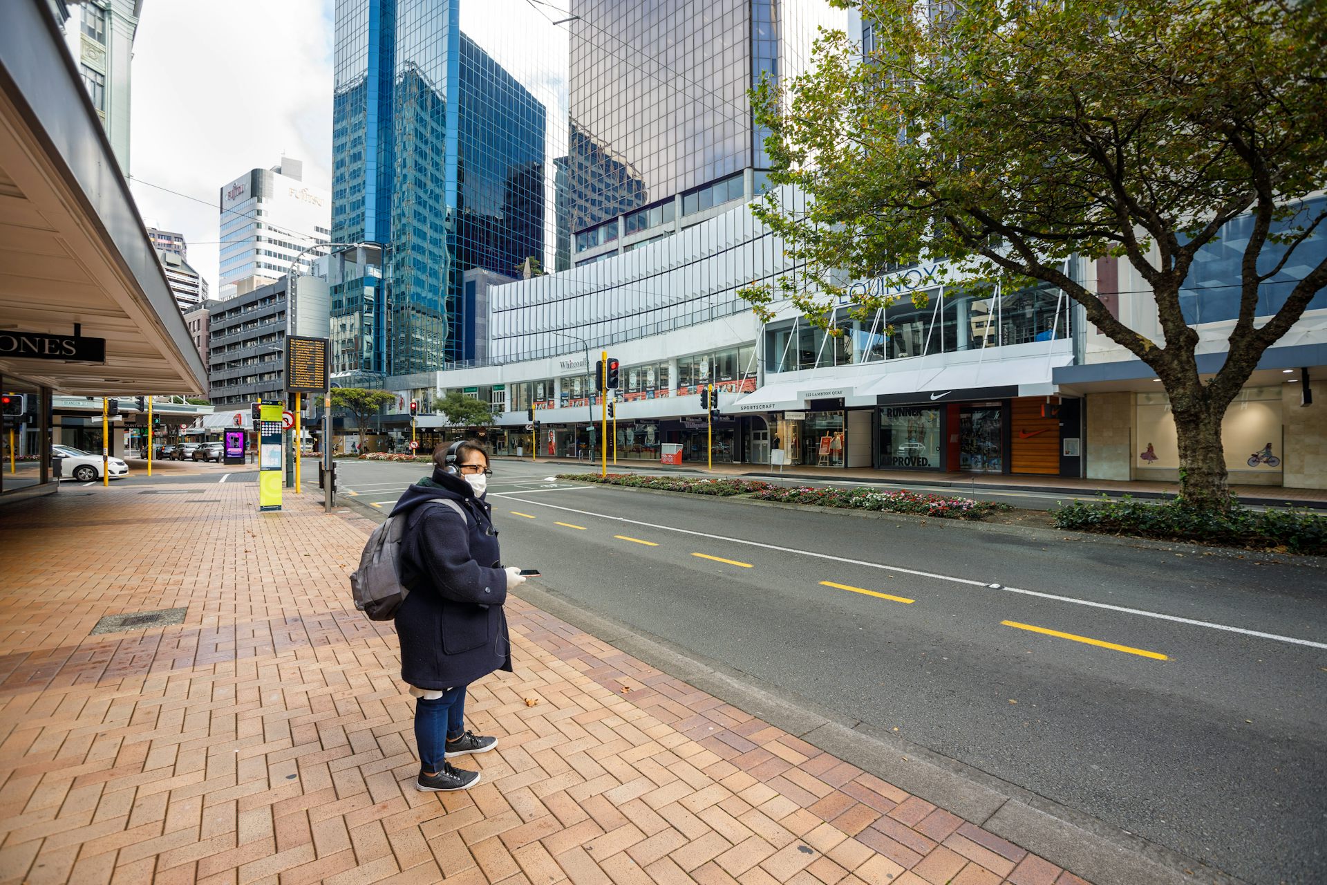 lone woman on empty Wellington street
