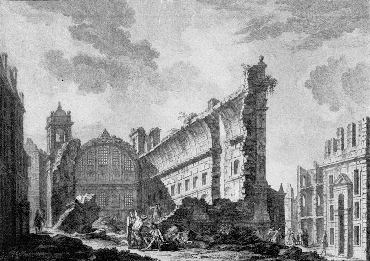 Gravure représentant le tremblement de terre de Lisbonne de 1755, d’une importance fondatrice dans la construction occidentale et moderne des catastrophe