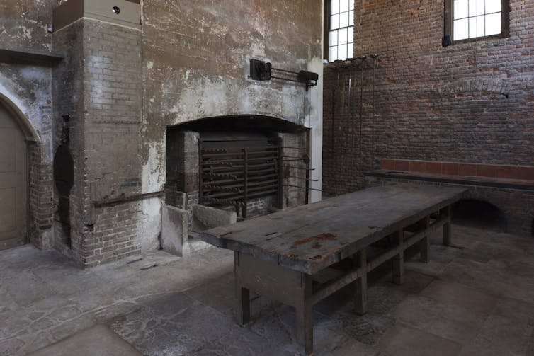 An empty palace kitchen at Kew from the Georgian period.