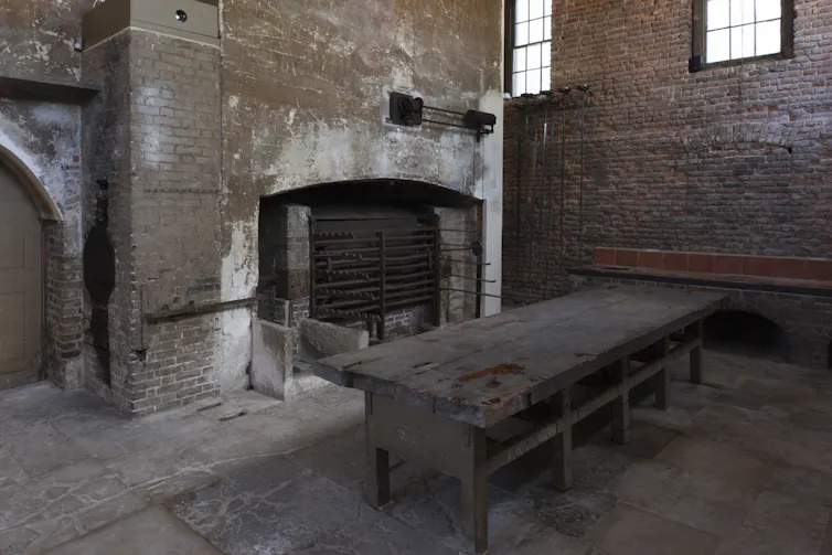 An empty palace kitchen at Kew from the Georgian period.