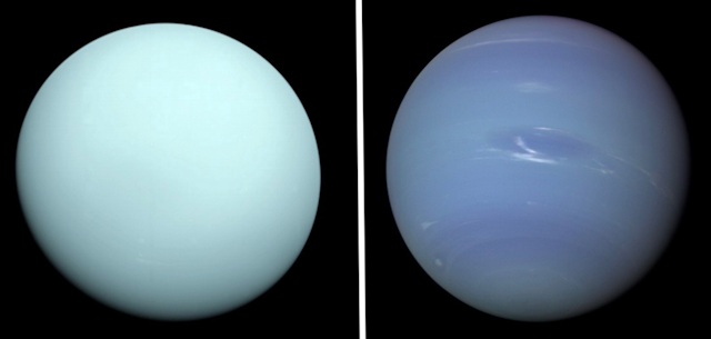 Old image showing Uranus and Neptune in very different coloiurs.