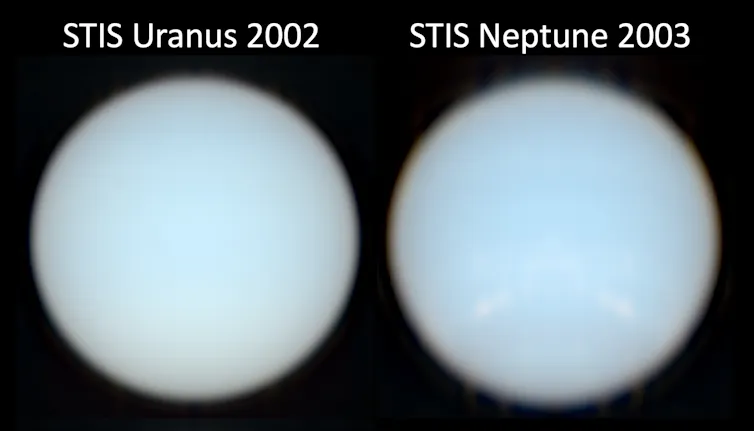True colour images for Uranus and Neptune, as shown in the new study.