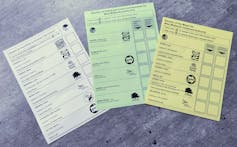 Three UK local election ballot papers