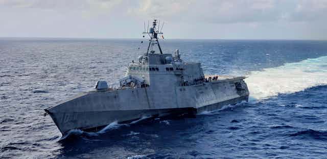 A US navy ship at sea.