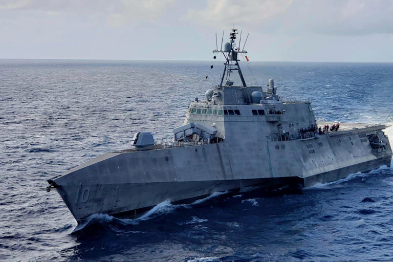 A US navy ship at sea.