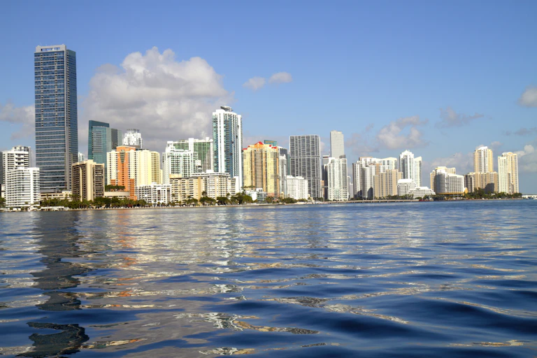 View of Miami skyline and Biscayne Bay