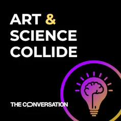 Creative arts therapy programs can help health care workers dance, write and draw their way through burnout and on‑the‑job stress A square box with the words 'Art & Science Collide' and a drawing of a lightbulb with its wire filament in the shape of a brain, surrounded by a circle.