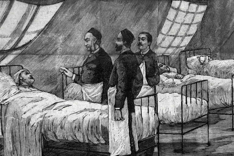 Illustration relating to the influenza pandemic in Paris, from the cover of Le Petit Parisien, January, 1890