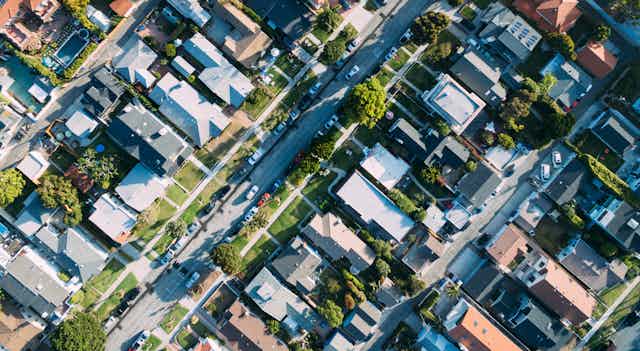 Aerial shot of a suburban neighbourhood