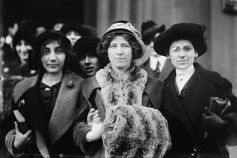 Sur cette photo, lors d'une grève des ouvrières du textile à New York en 1913, on voit de gauche à droite : une gréviste anonyme, Flora Dodge "Fola" La Follette, militante pour le droit de vote et le droit du travail et Rose Livingston, suffragette.