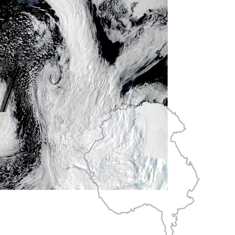 Satellite image of the Antarctic atmospheric river, March 2022