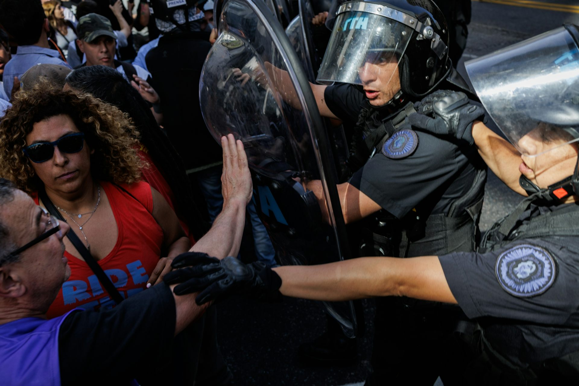 Protestors clash with police.