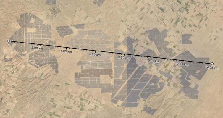 Satellite image of solar park in desert