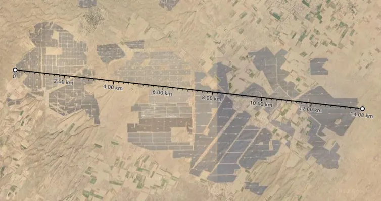 Satellite image of solar park in desert