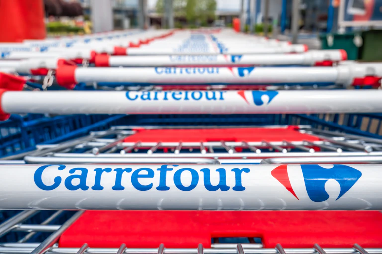 More than 20 trolleys lined up outside a supermarket