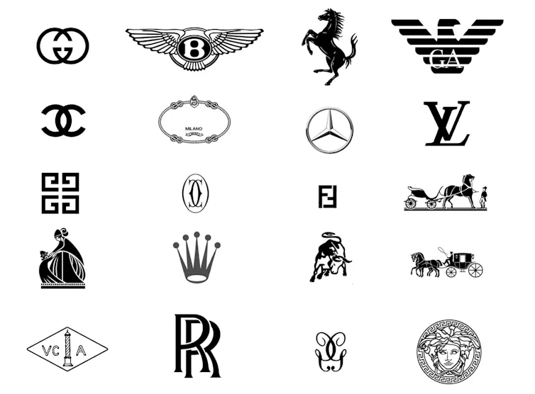 The logos of various luxury brands.