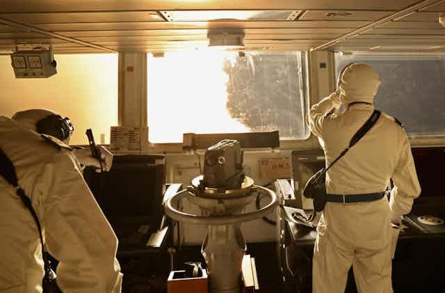 UK naval officers on the bridge of a ship, January 2024.
