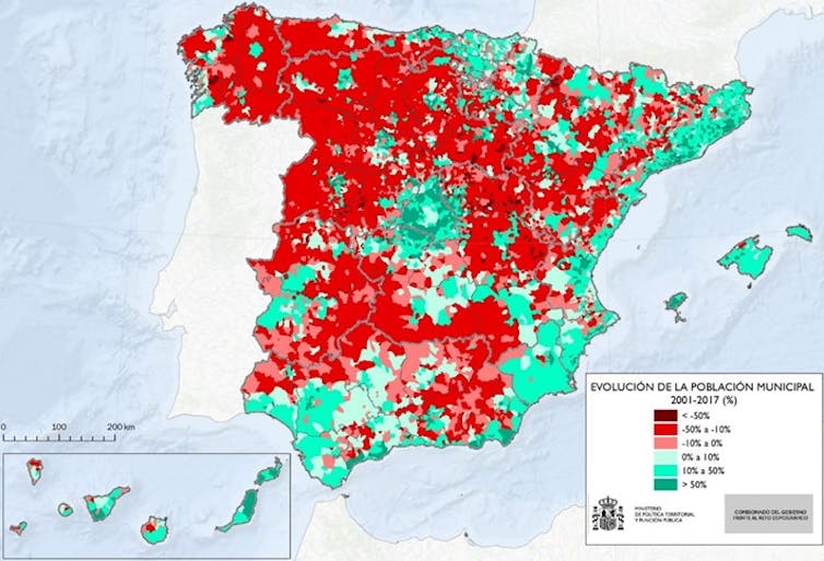 Evolución de la población municipal española entre 2001 y 2017